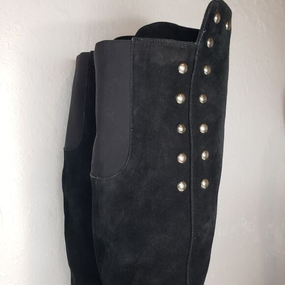 Stuart Weitzman Saratoga Over The Knee Black Suede Platform Wedge Boots Size 9 N - Picture 8 of 13